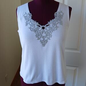 Kleids Classic Tank Top Silver Lace on White OS Large seamless cotton repaired